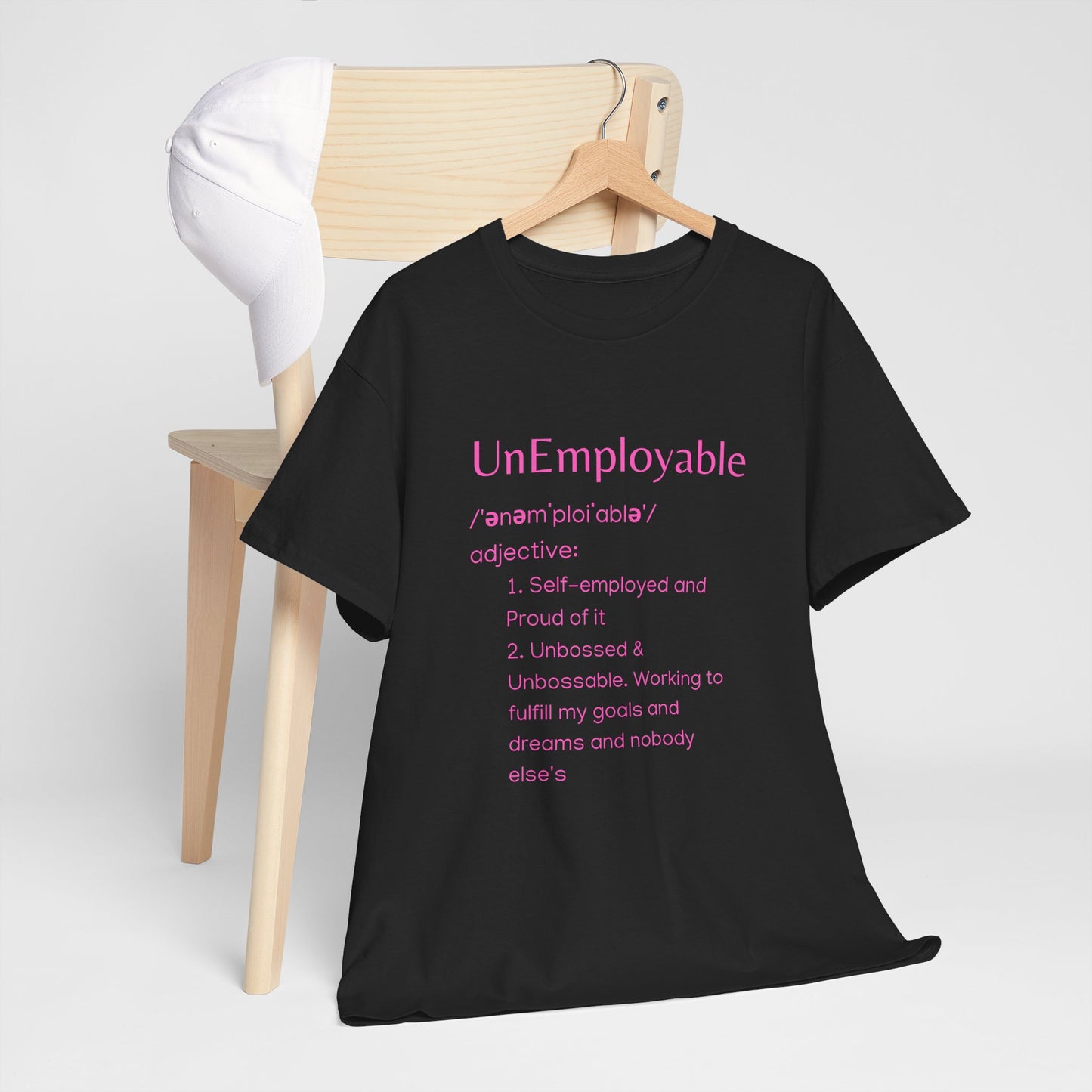UnEmployable (Adj) Unisex Unisex Heavy Cotton Tee - Black/Pink