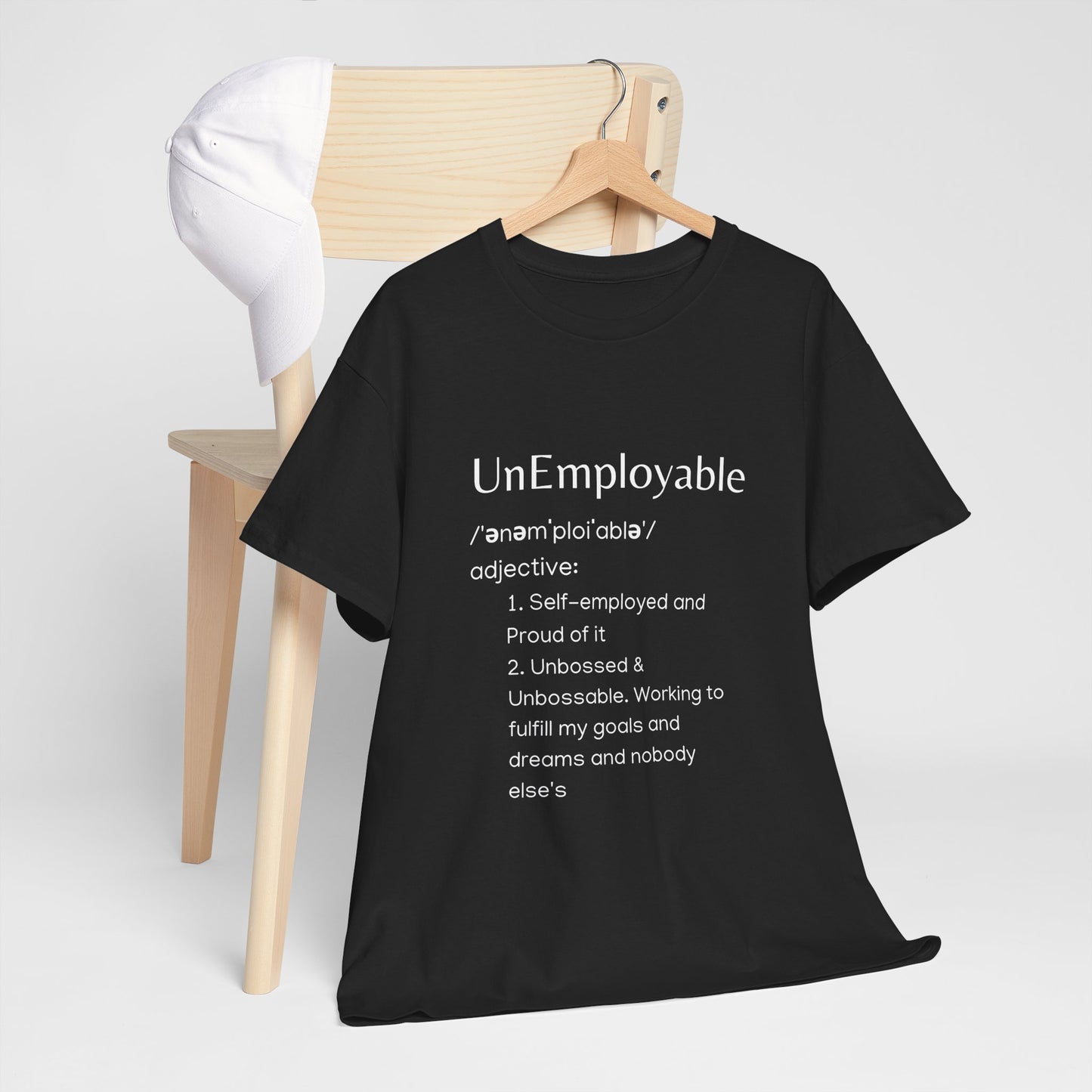 UnEmployable (Adj) Unisex Unisex Heavy Cotton Tee - Multiple colors (White Lettering)