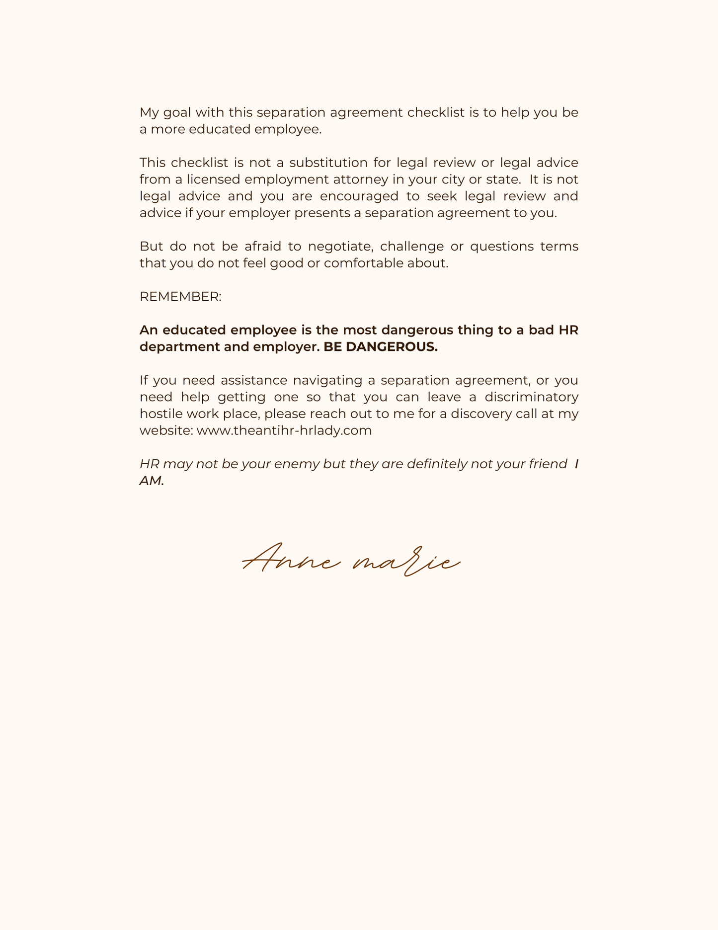 AntiHR Separation Agreement Checklist