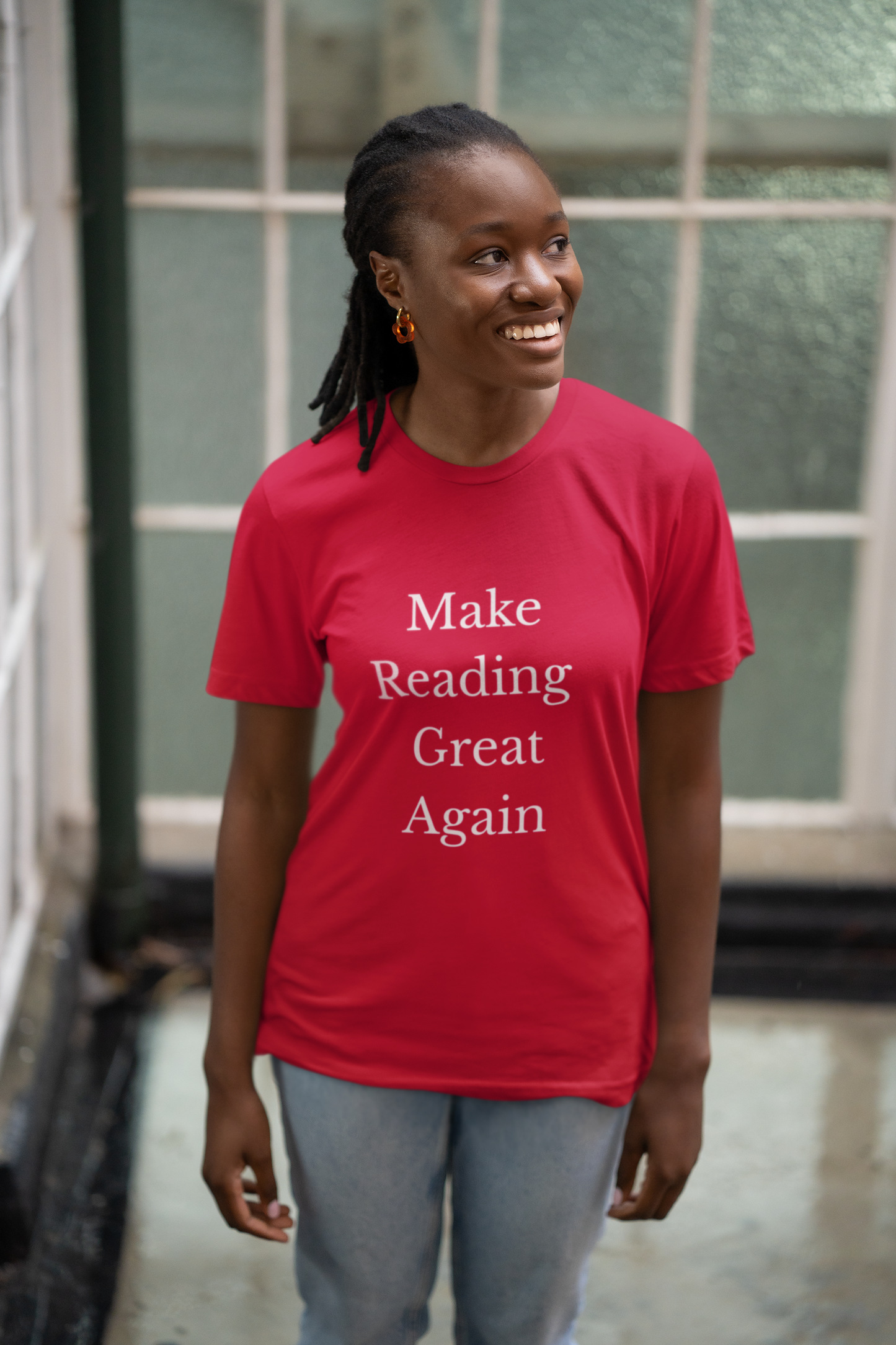 Make Reading Great Again - Unisex Jersey Short Sleeve Tee - Red or Black with White letters