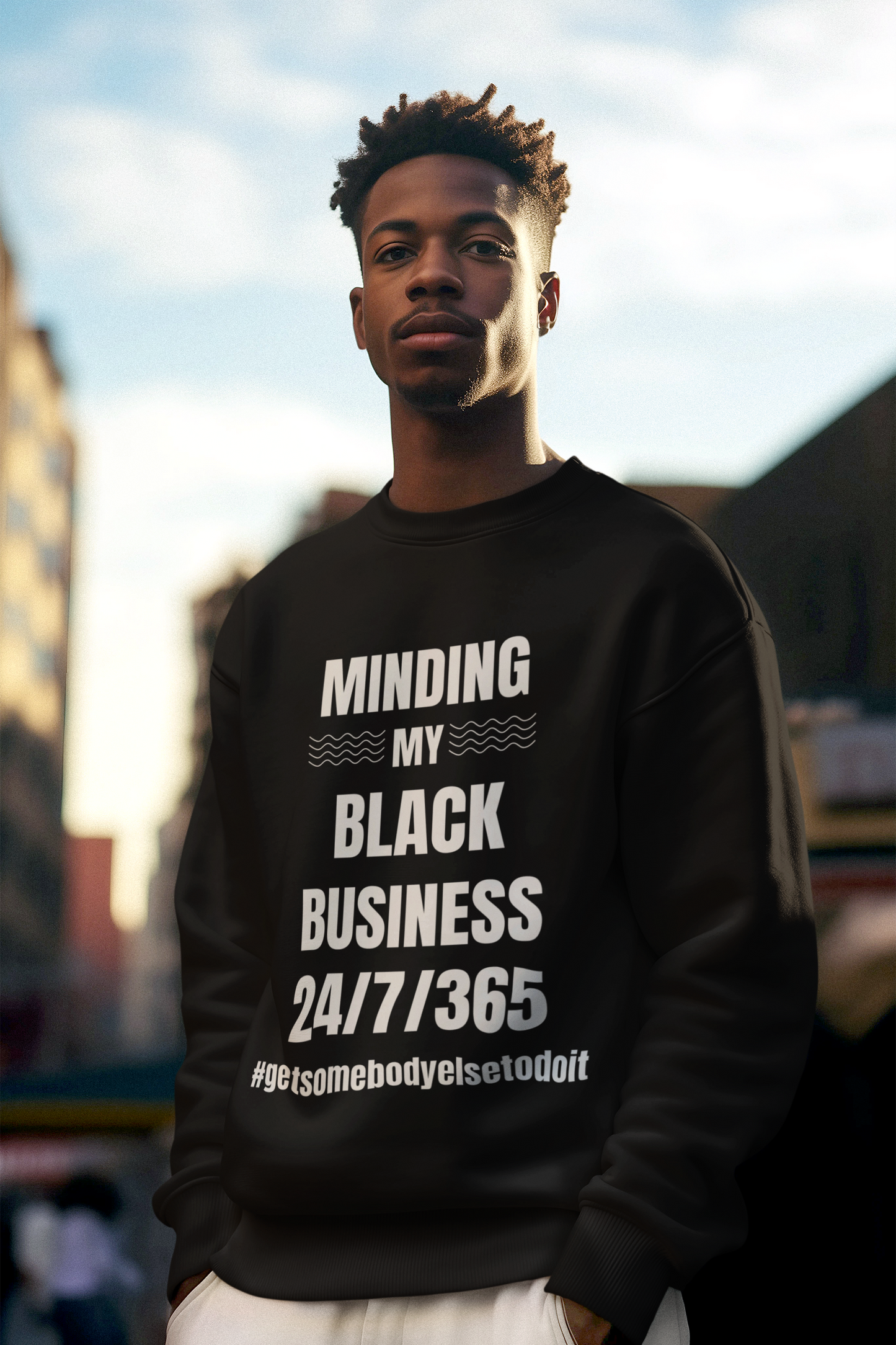 Minding My Black Business 24/7/365 Sweatshirt - Unisex Midweight Softstyle Fleece Crewneck Sweatshirt - Black, Charcoal, Red, Green