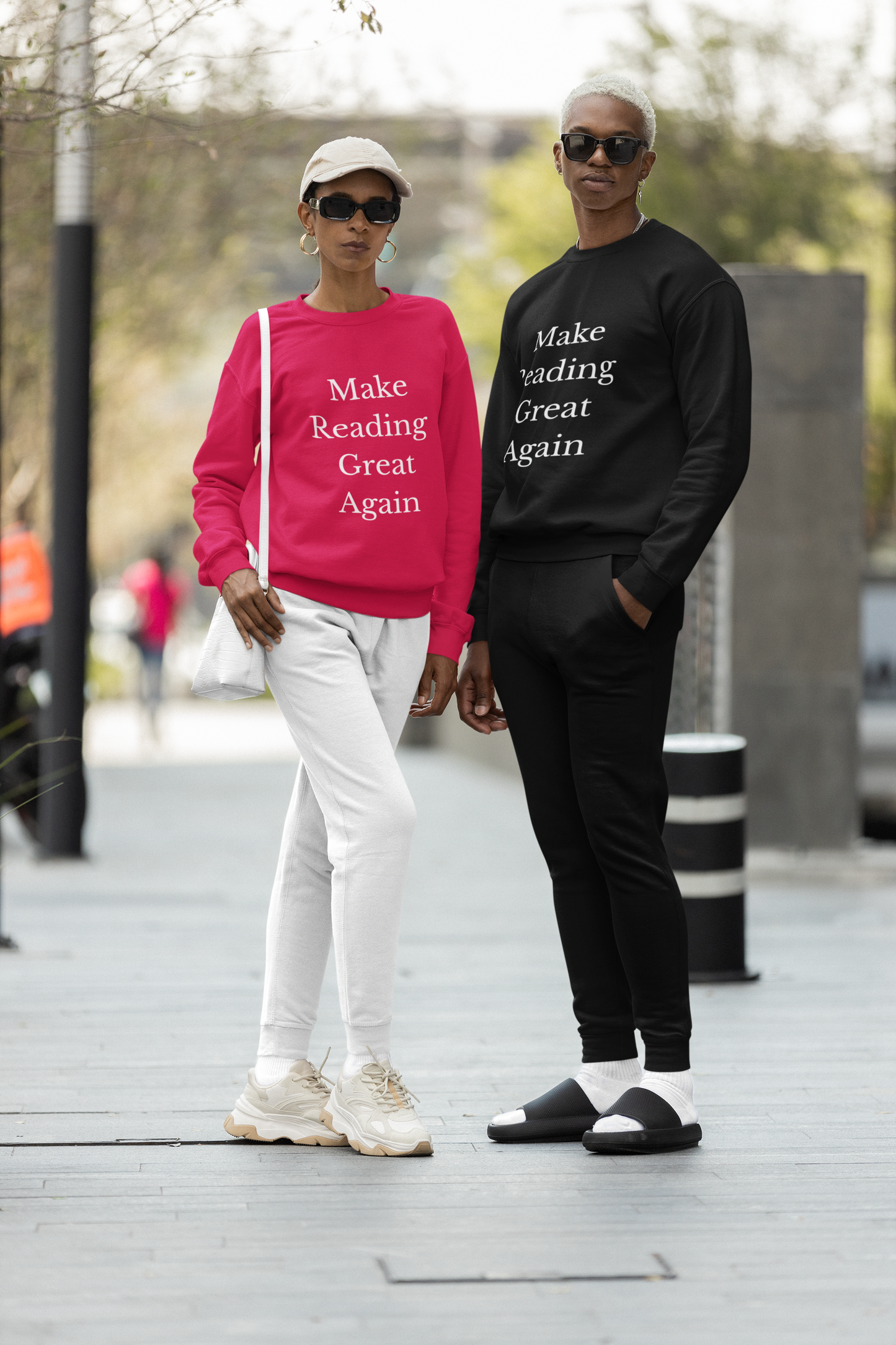 Make Reading Great Again Unisex Midweight Softstyle Fleece Crewneck Sweatshirt - Red or Black w/White Letterin