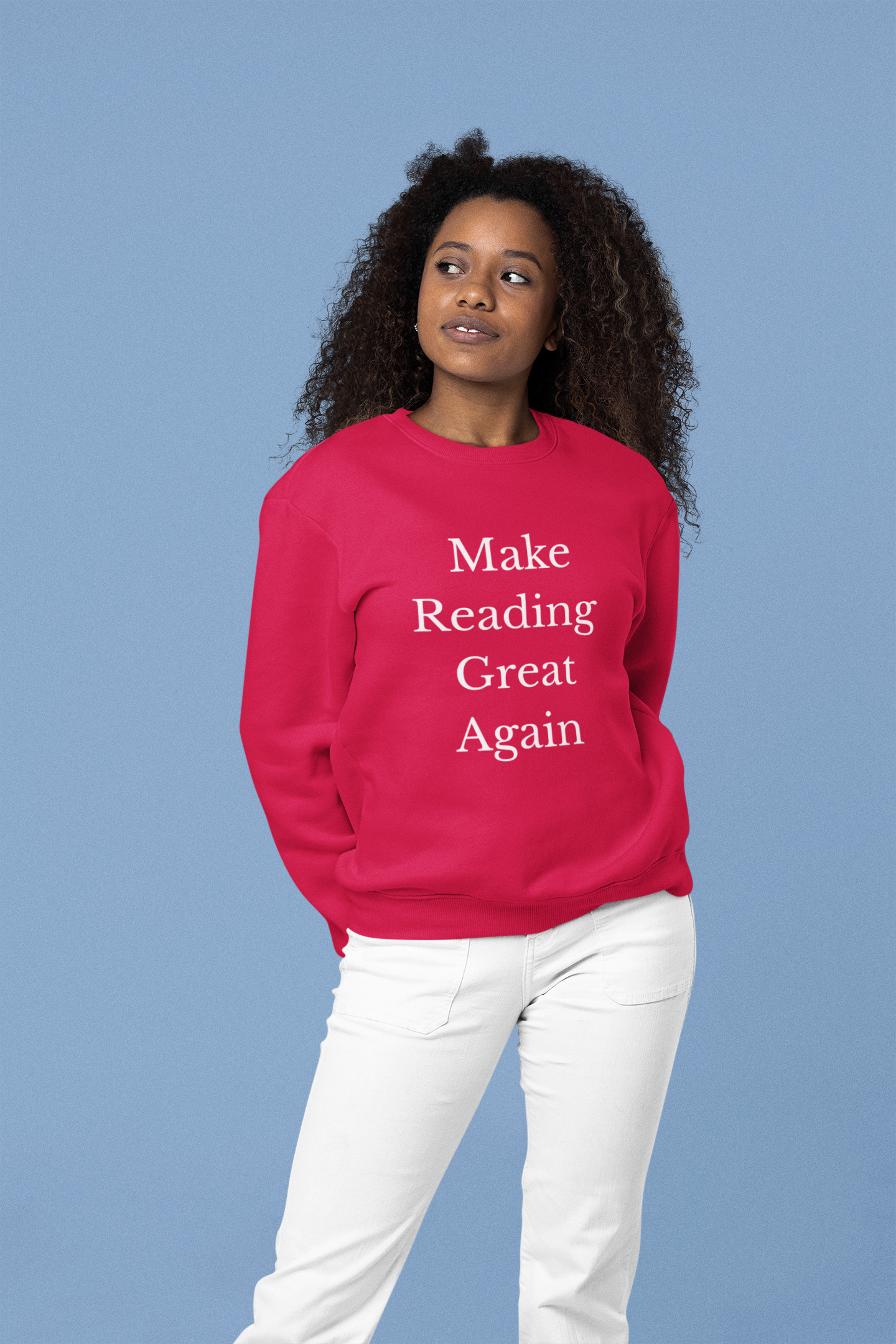 Make Reading Great Again Unisex Midweight Softstyle Fleece Crewneck Sweatshirt - Red or Black w/White Letterin
