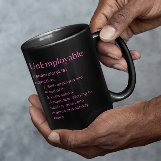 UnEmployable (Adj) Coffee Mug 11 oz, Black/Pink