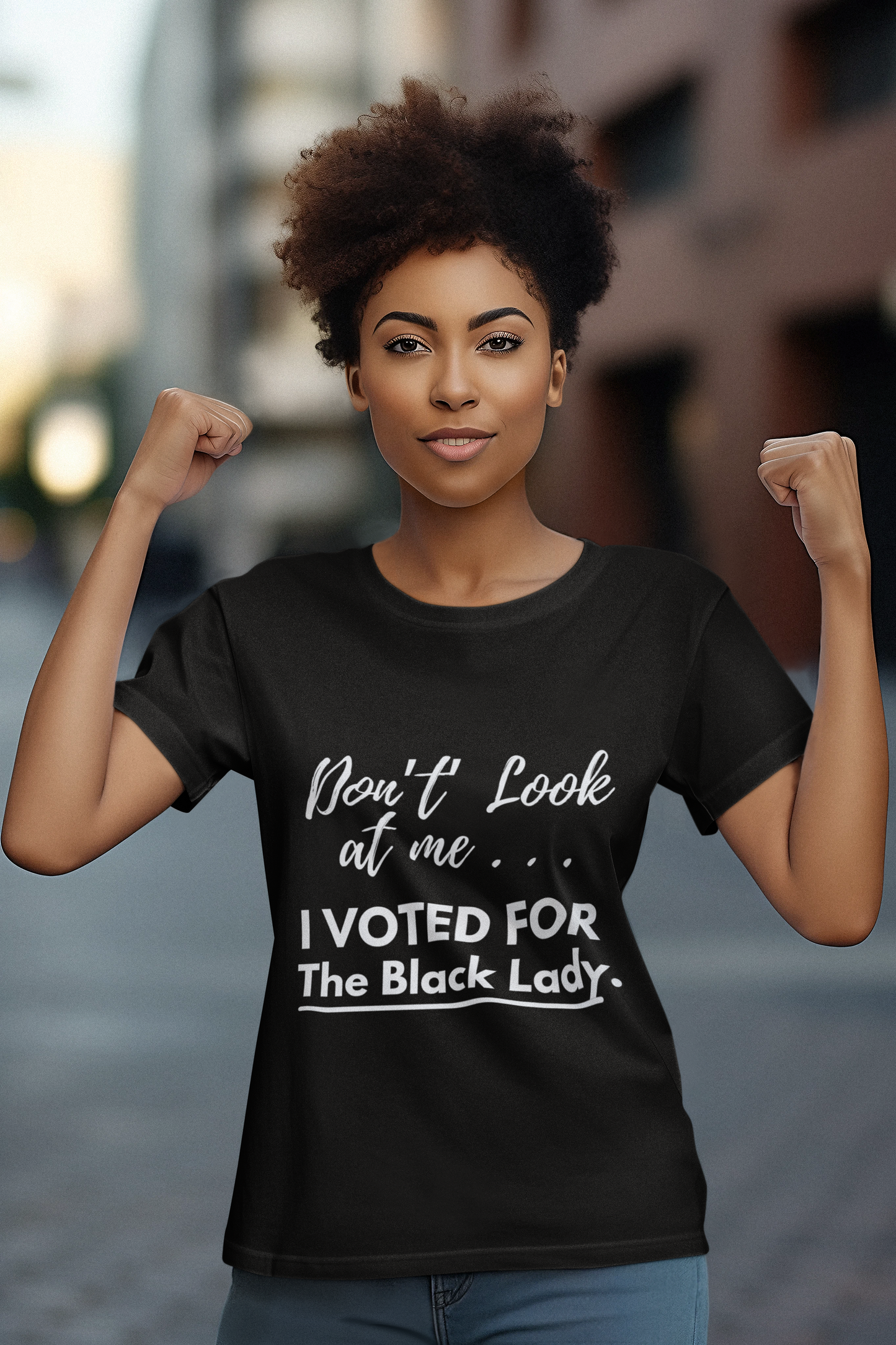 DON’T LOOK AT ME… I VOTED FOR THE BLACK LADY – UNISEX TEE - Unisex Jersey Short Sleeve Tee - Black, Gray and Red