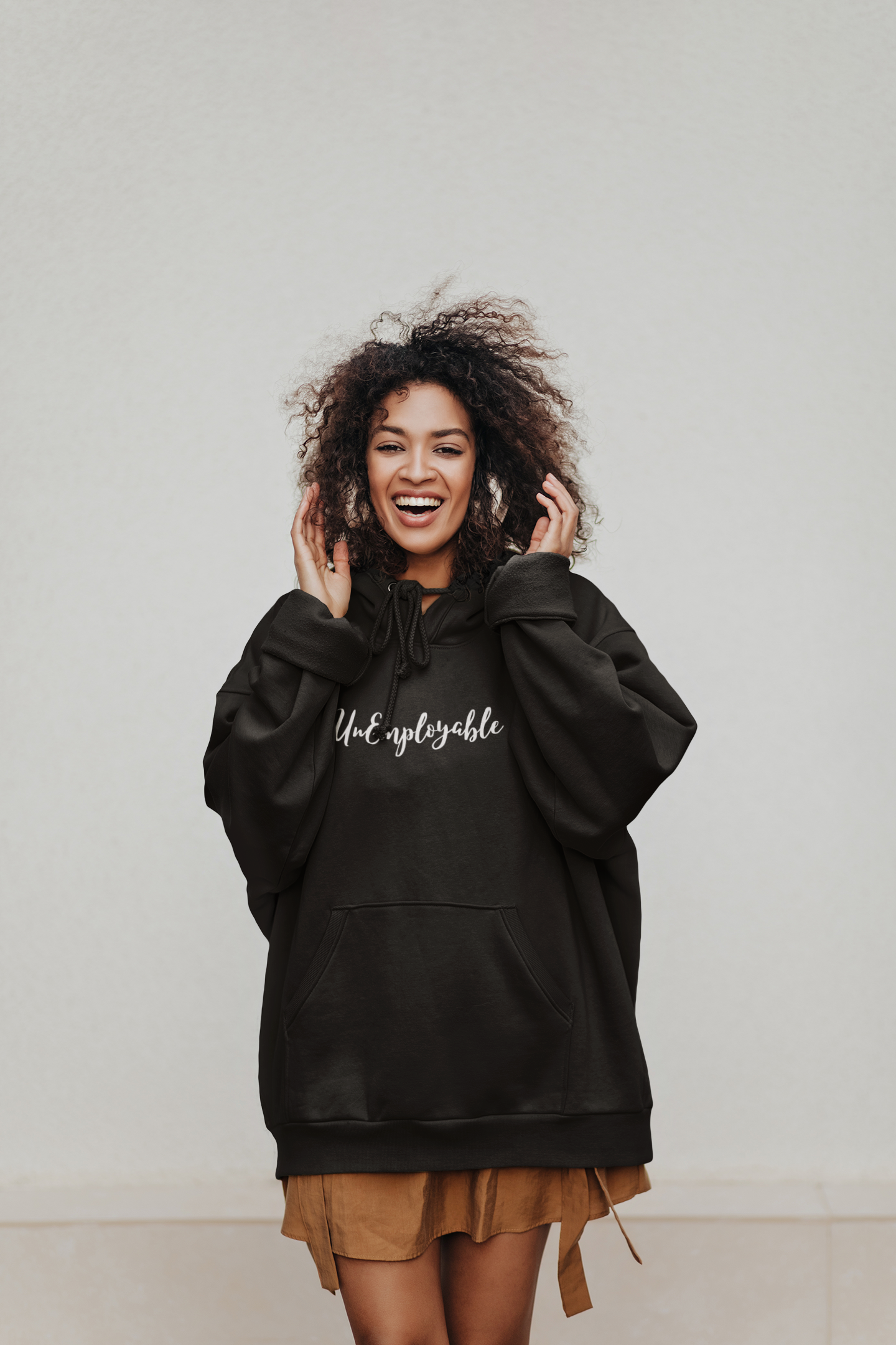 UNEMPLOYABLE – Unisex Lightweight Hooded Sweatshirt (Black w/ White Letters)