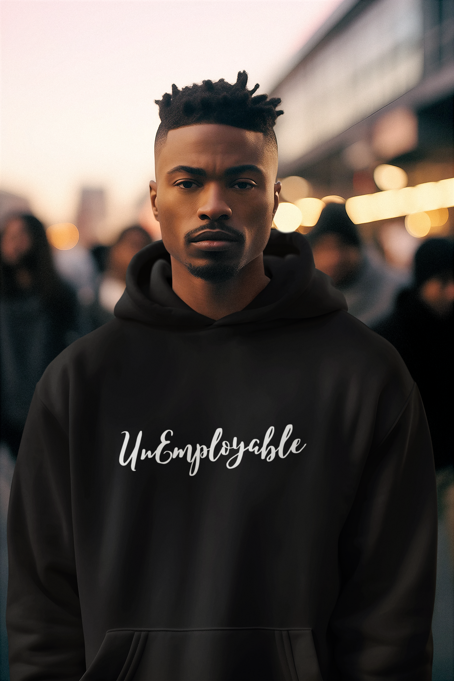 UNEMPLOYABLE – Unisex Lightweight Hooded Sweatshirt (Black w/ White Letters)