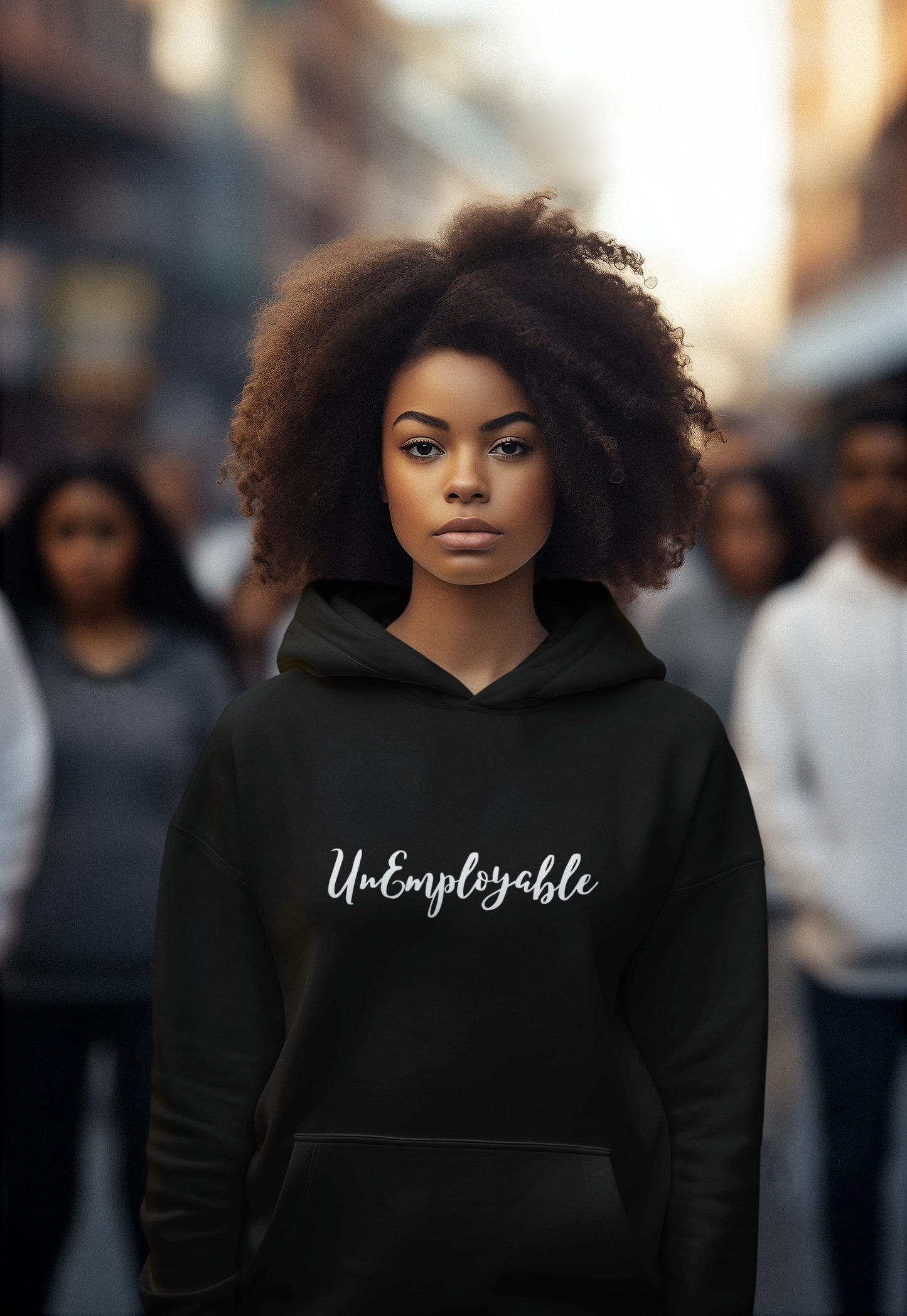 UNEMPLOYABLE – Unisex Lightweight Hooded Sweatshirt (Black w/ White Letters)