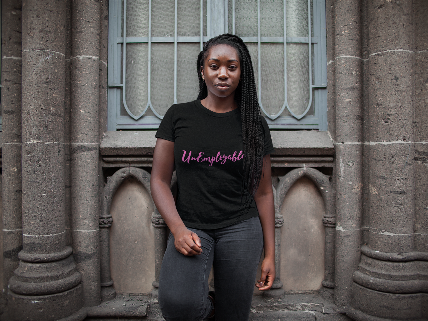 UnEmployable Script Unisex  Unisex Heavy Cotton Tee - Black/Pink