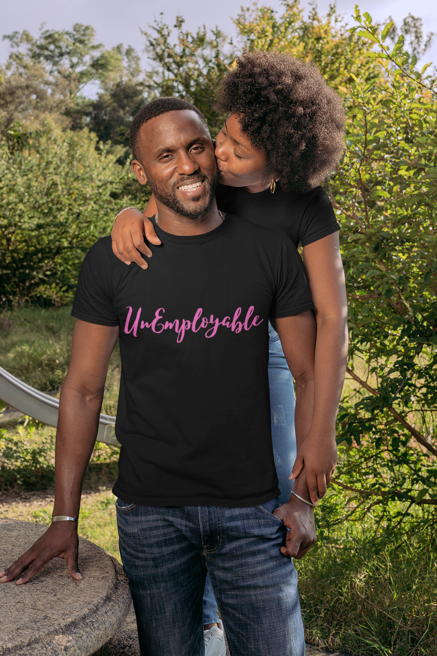 UnEmployable Script Unisex  Unisex Heavy Cotton Tee - Black/Pink