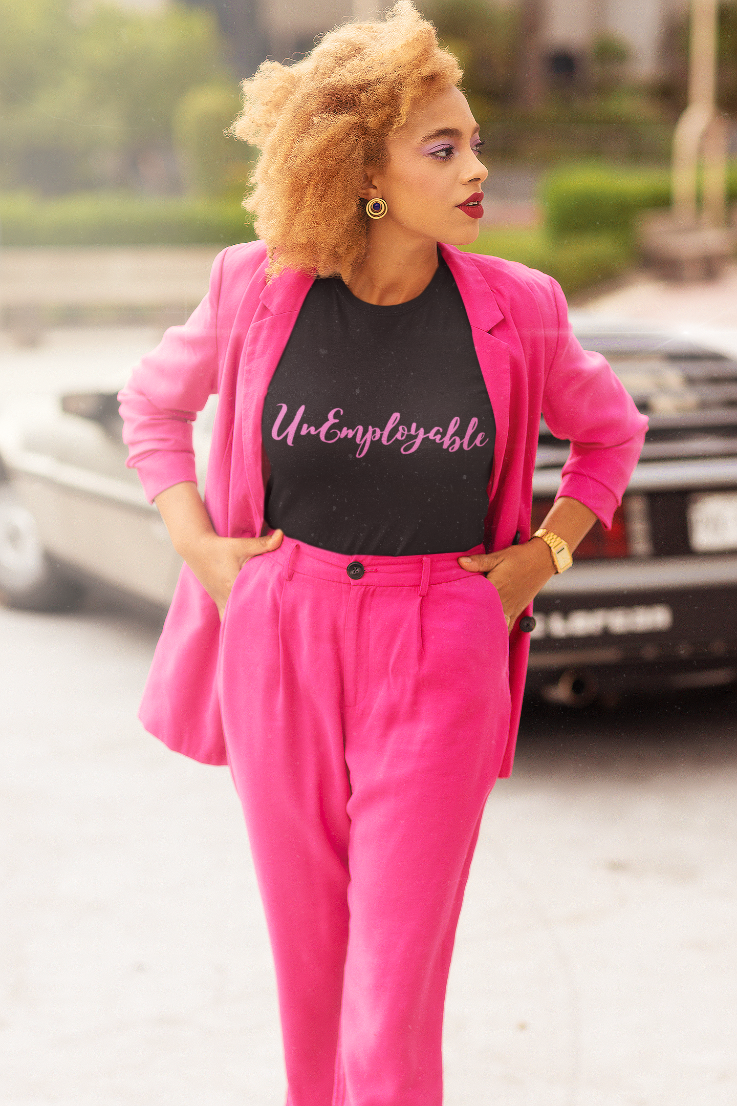 UnEmployable Script Unisex  Unisex Heavy Cotton Tee - Black/Pink