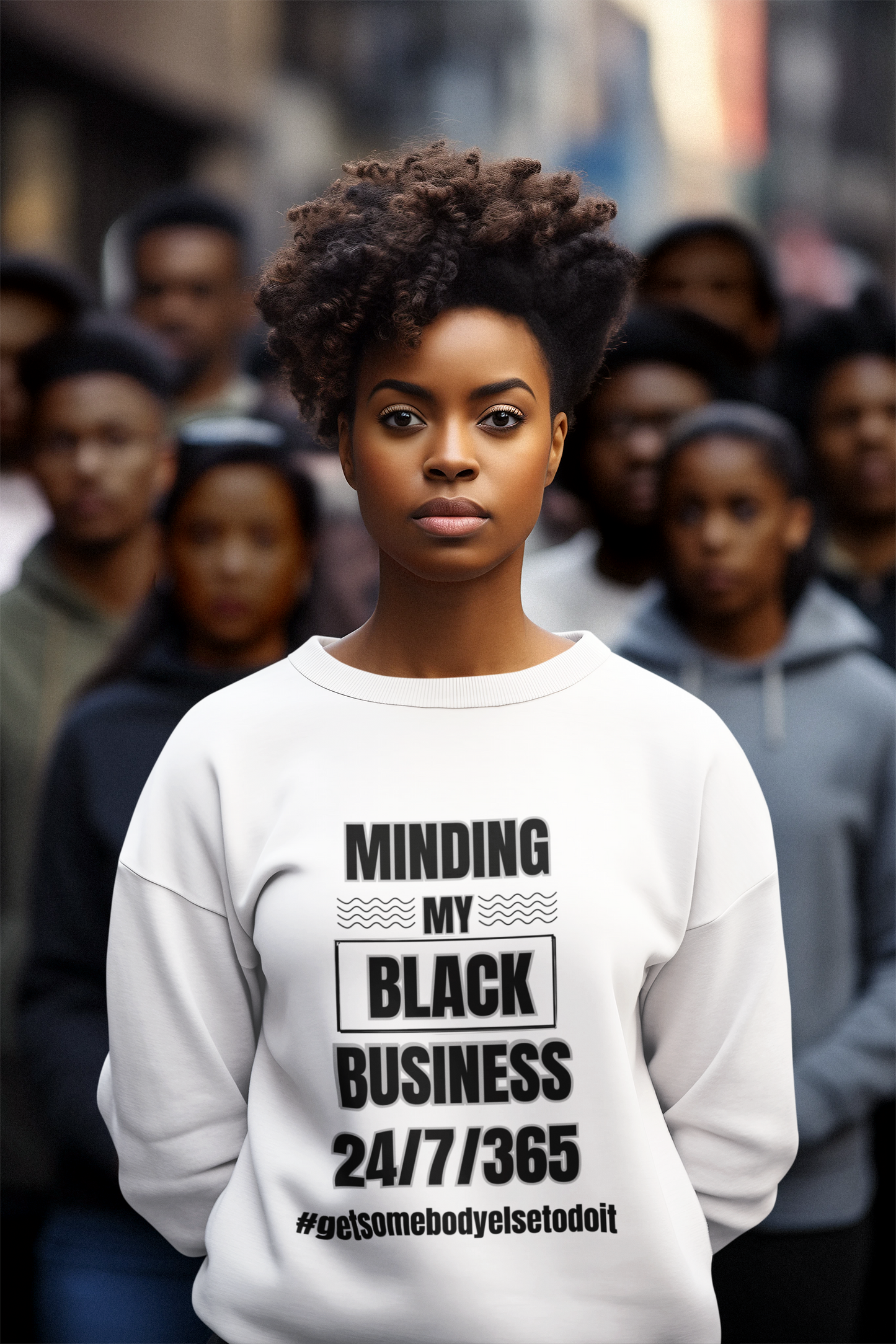 Minding My Black Business 24/7/365 Sweatshirt  - Unisex Midweight Softstyle Fleece Crewneck Sweatshirt - White, Grey, Military Green w/Black Letters