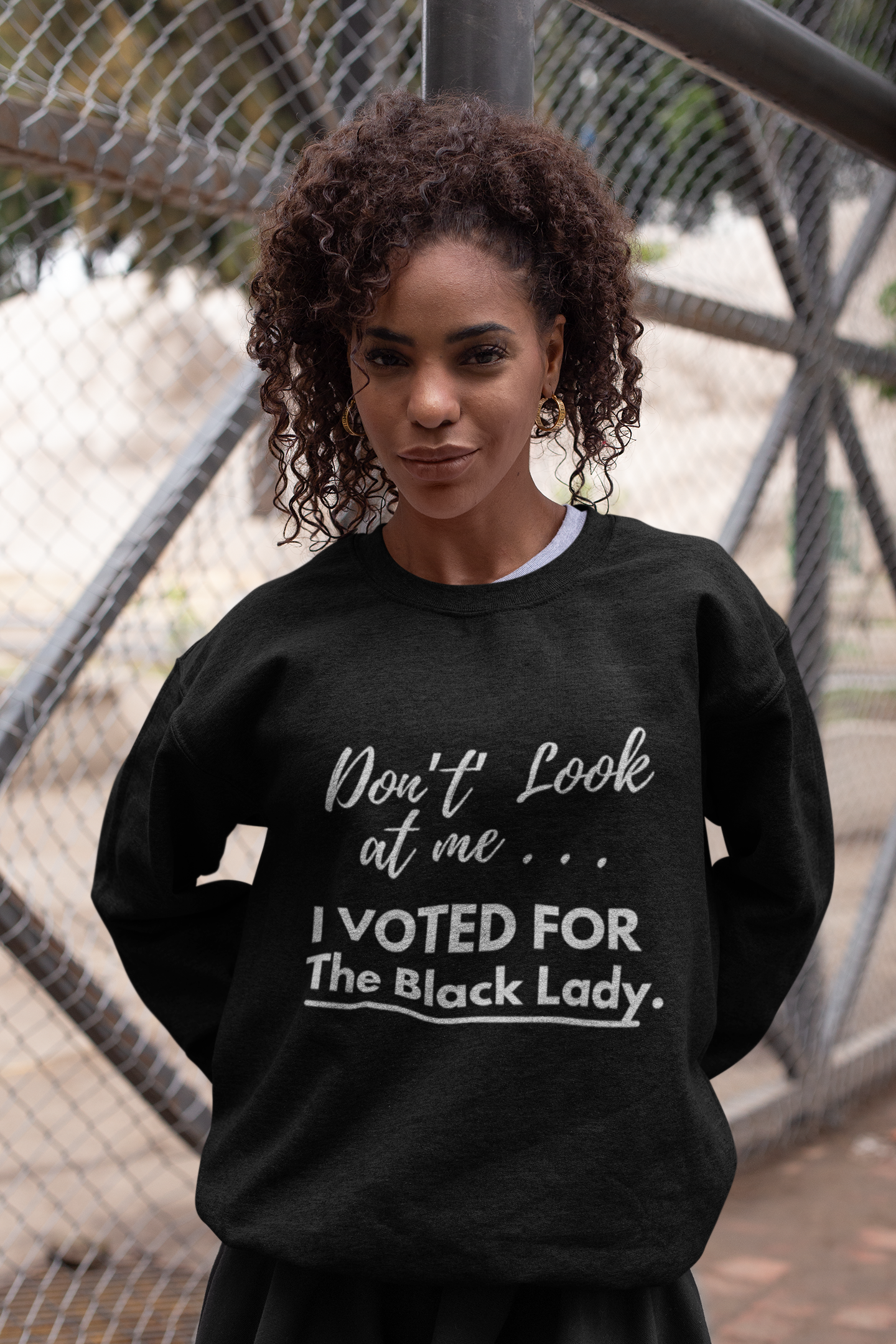 “DON’T LOOK AT ME… I VOTED FOR THE BLACK LADY” — Unisex Midweight Softstyle Fleece Crewneck Sweatshirt - Black, Charcoal, Red, Green