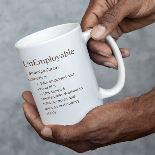 UnEmployable (Adj) Coffee Mug 11 oz/15 oz, White/Brown