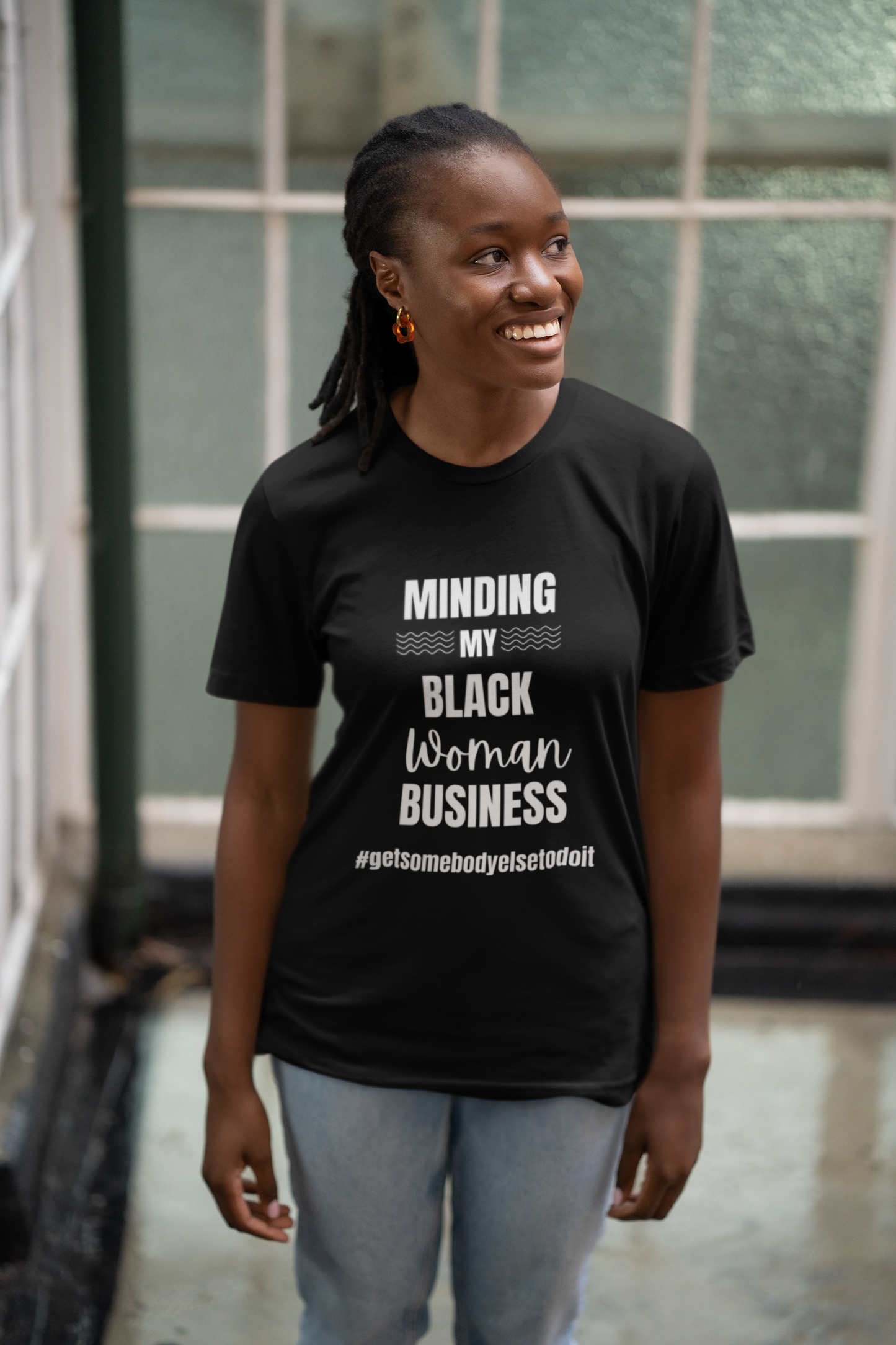 Minding My Black Woman Business #getsomebodyelsetodoit - Unisex Jersey Short Sleeve Tee - Black, Gray and Red