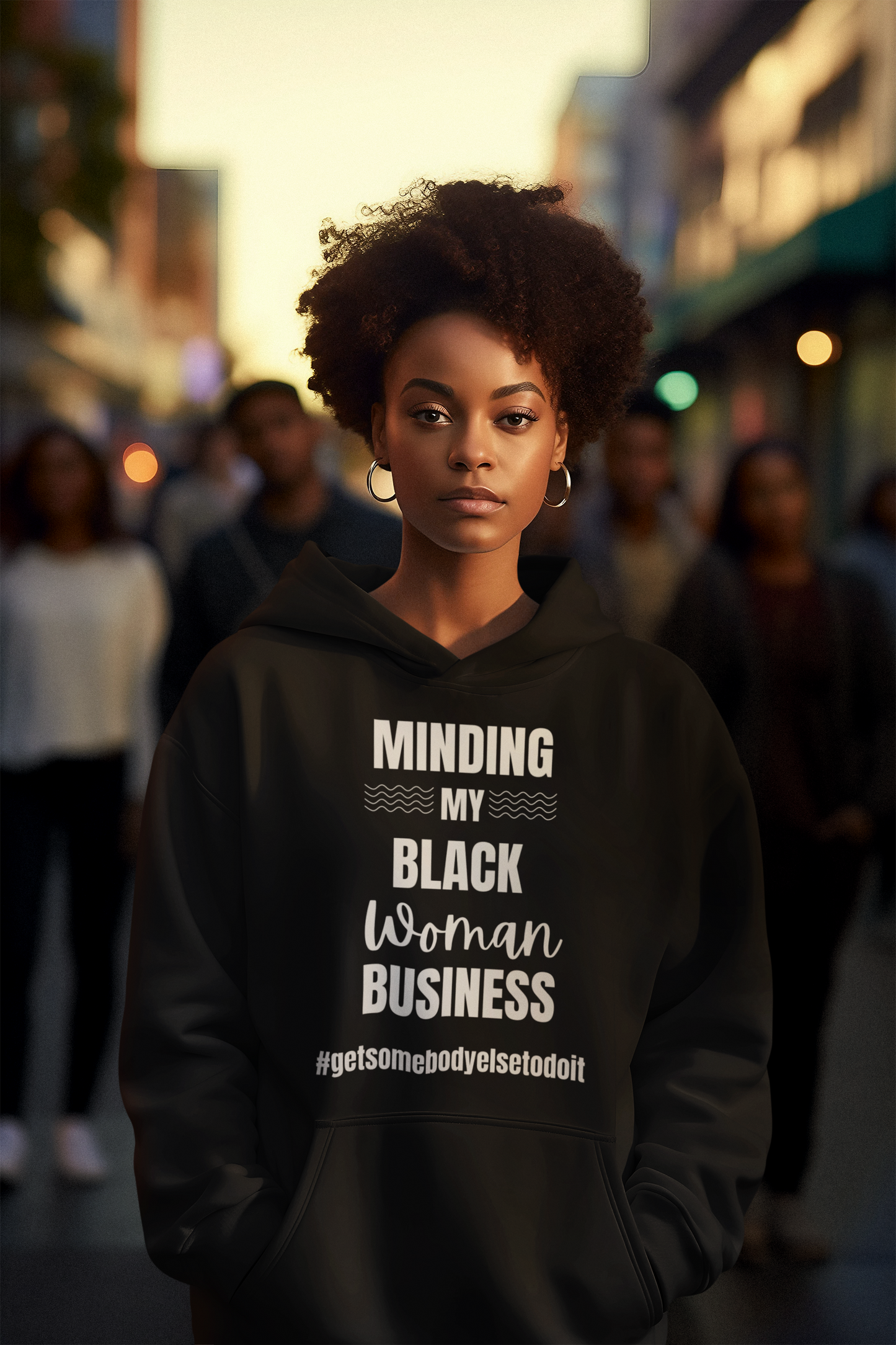 Minding My Black Woman Business #getsomebodyelsetodoit" - Unisex Lightweight Hooded Sweatshirt - Black w/white letters