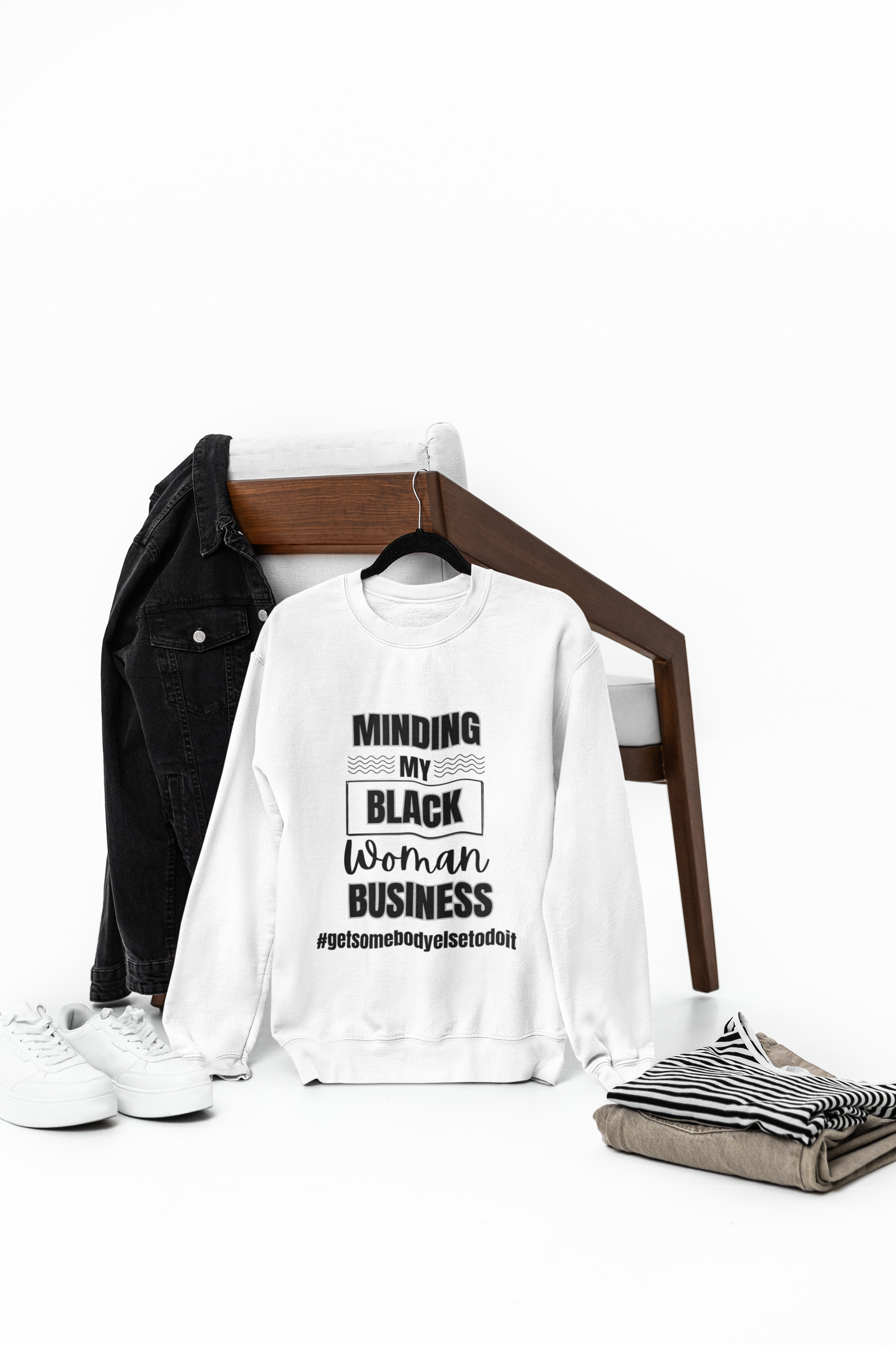 Minding My Black Woman Business #getsomebodyelsetodoit - Unisex Midweight Softstyle Fleece Crewneck Sweatshirt - Multiple Colors