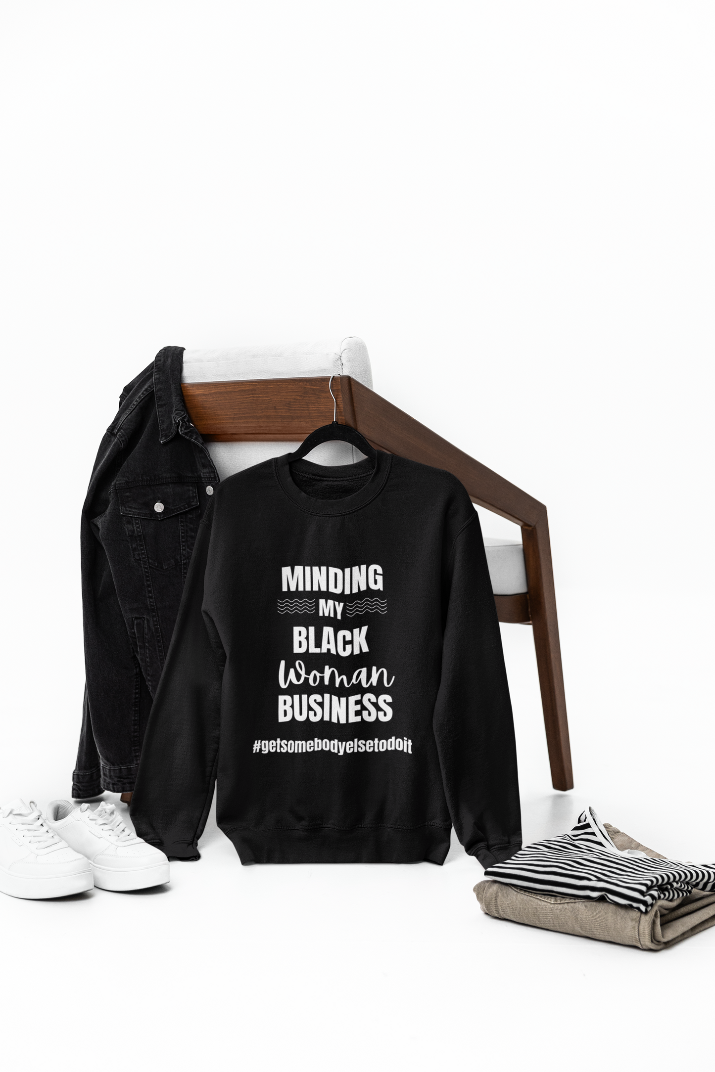 Minding My Black Woman Business #getsomebodyelsetodoit - Unisex Midweight Softstyle Fleece Crewneck Sweatshirt - Black, Charcoal, Red, Green